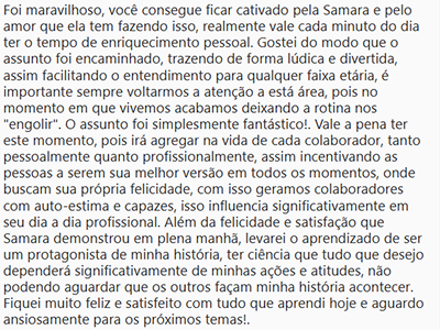 Depoimento Amanda dos Reis Cordeiro – Workshop Time Control