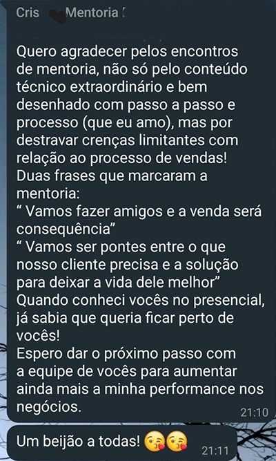 Depoimento Cris – Mentoria